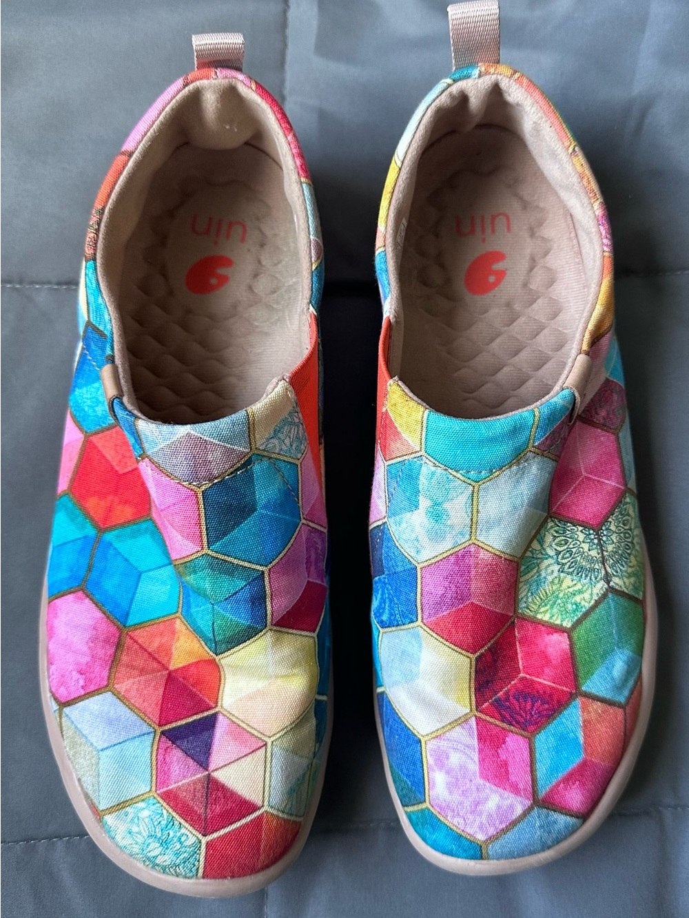 UIN Toledo Art Shoes Womens 9 Colorful Mosaic Canvas Slip On Travel Loafers